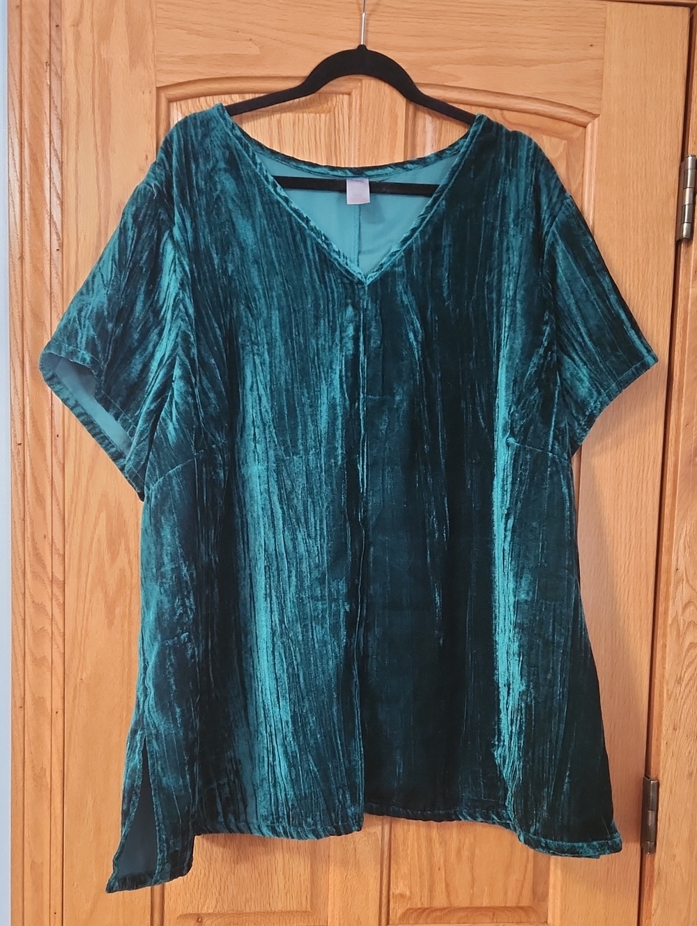 Velvet V-Neck Women's Top in Teal